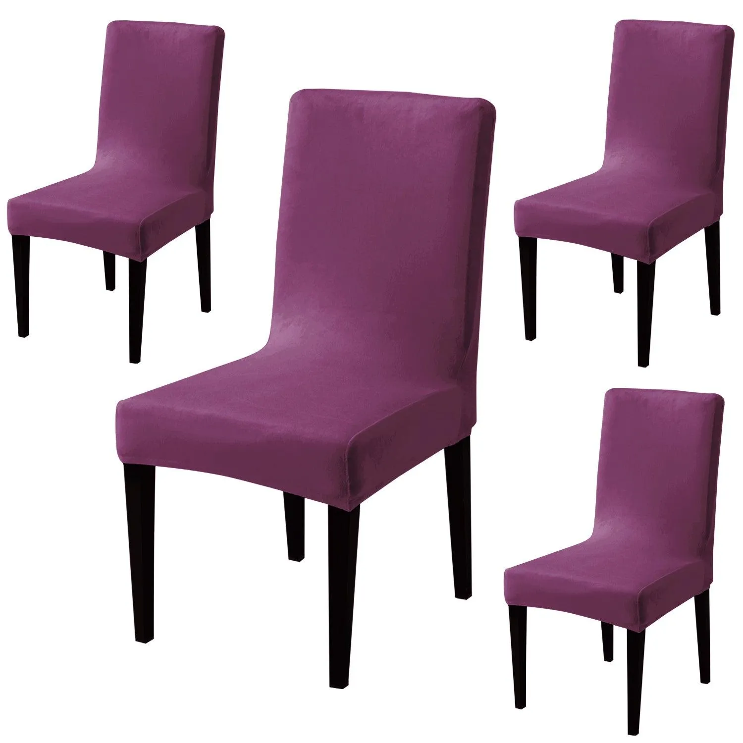 Elastic Stretchable Premium Velvet Dining Chair Cover, Purple