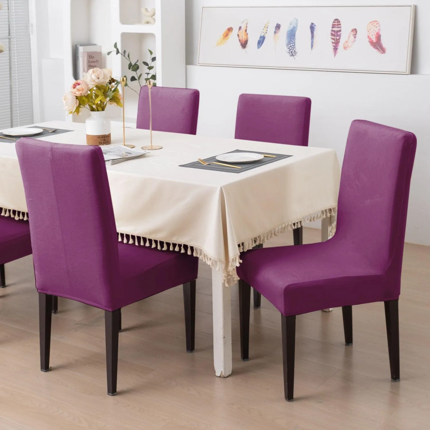 Elastic Stretchable Premium Velvet Dining Chair Cover, Purple