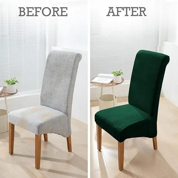 Elastic Stretchable Premium Velvet Long Back Dining Chair Cover, Hunter Green