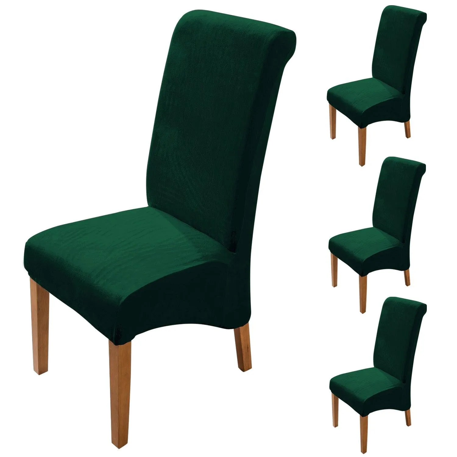 Elastic Stretchable Premium Velvet Long Back Dining Chair Cover, Hunter Green