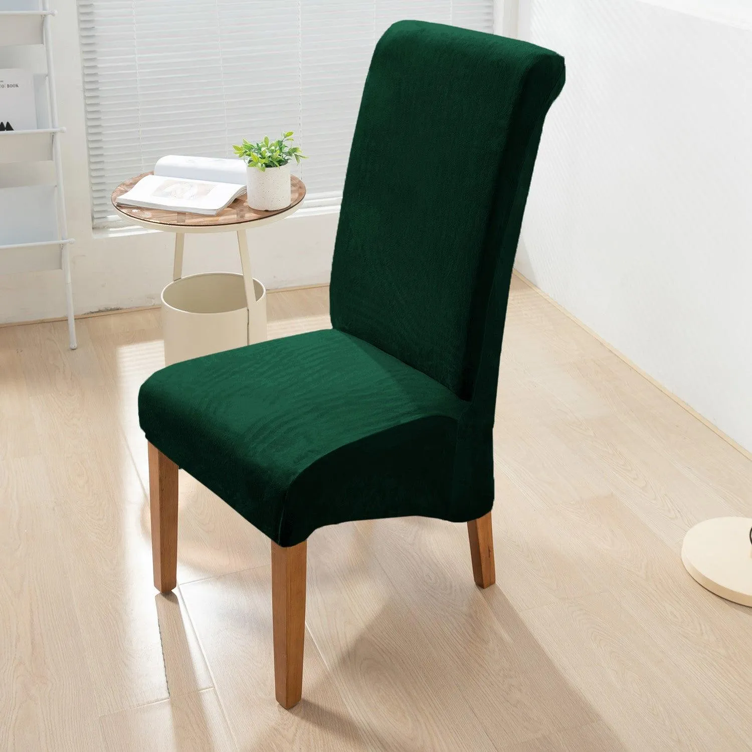 Elastic Stretchable Premium Velvet Long Back Dining Chair Cover, Hunter Green