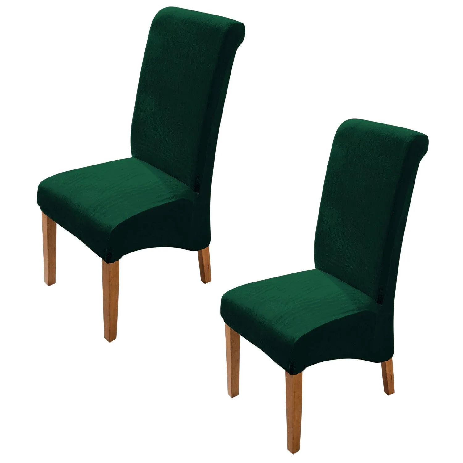 Elastic Stretchable Premium Velvet Long Back Dining Chair Cover, Hunter Green