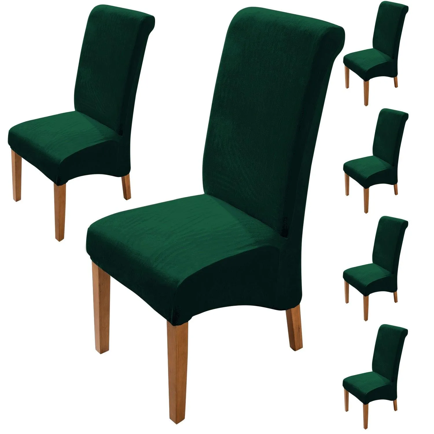 Elastic Stretchable Premium Velvet Long Back Dining Chair Cover, Hunter Green