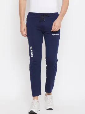 Elegant Navy Blue Polyester Spandex Printed Regular Fit Sports Track Pant For Men