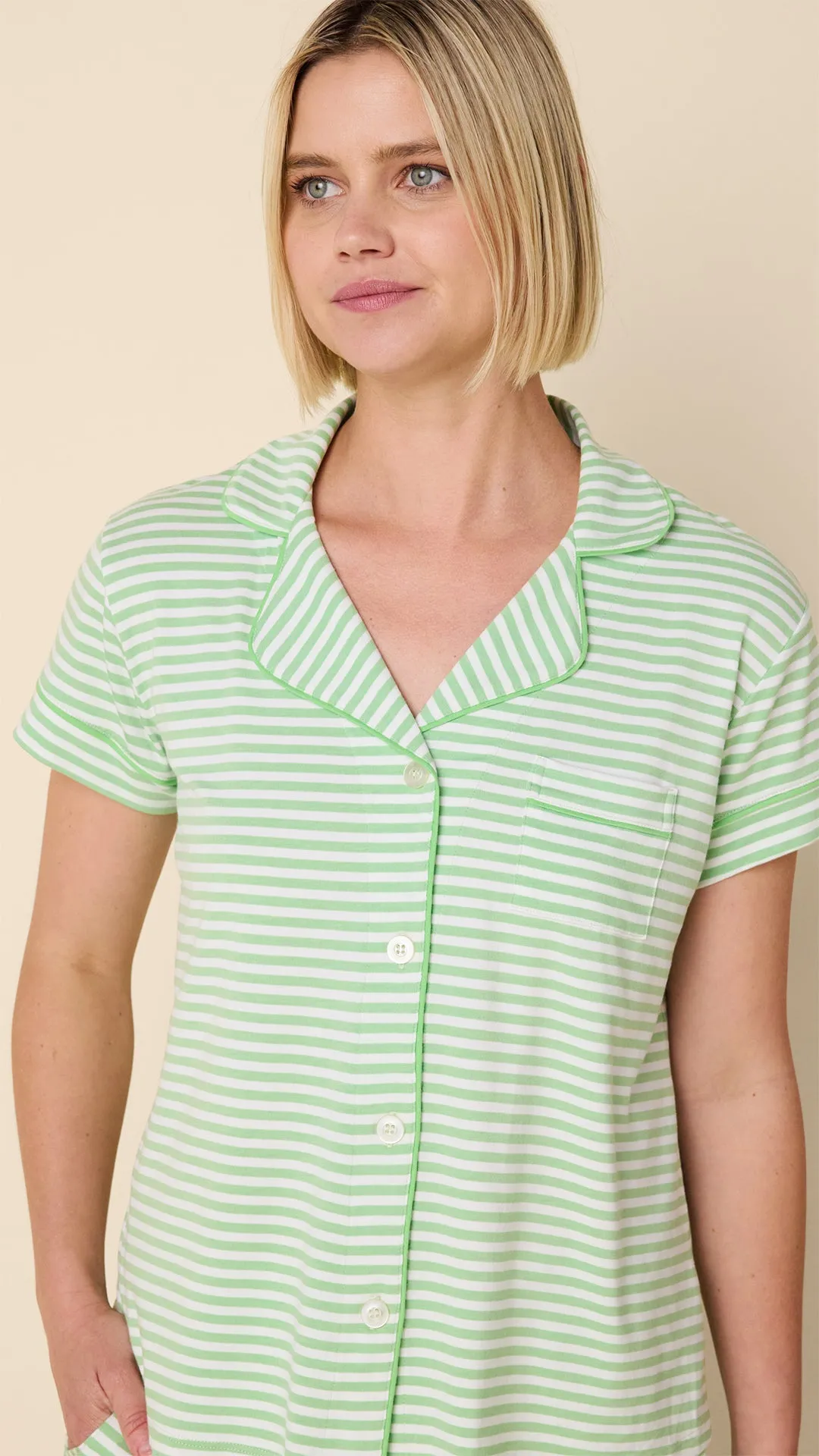 Essential Stripe Pima Knit Capri Set - Pistachio