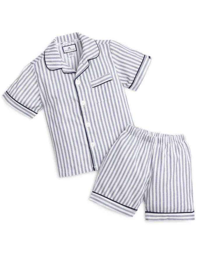 FEARRINGTON LIFESTYLE COLLECTION - CHILDREN'S TWILL NAVY FRENCH TICKING PAJAMA SHORT SET