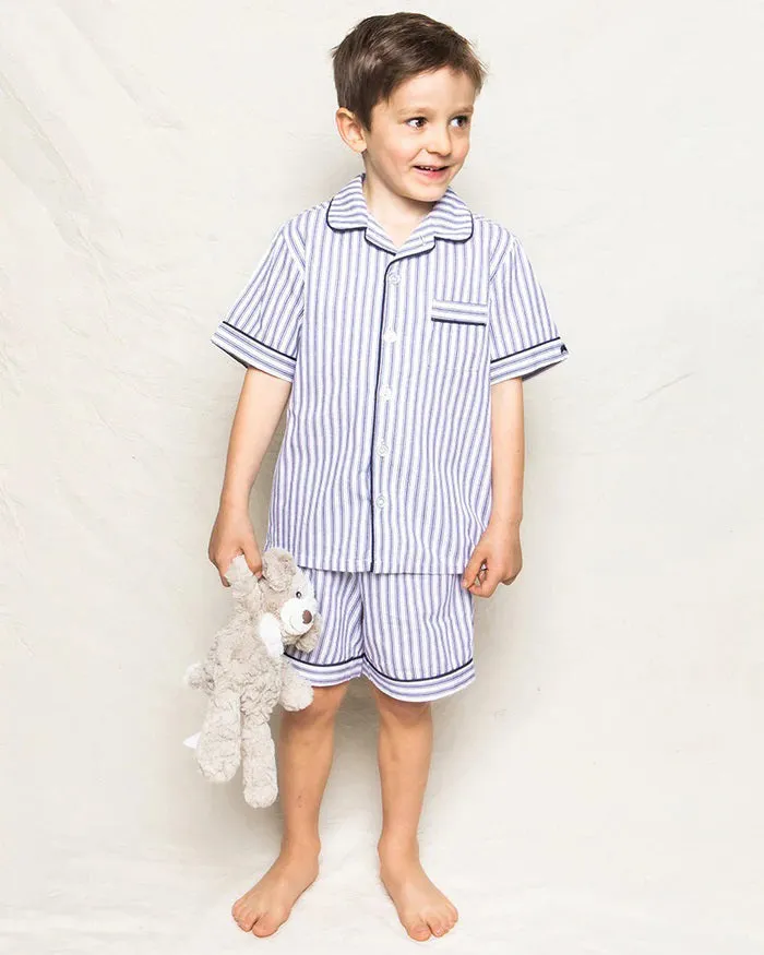 FEARRINGTON LIFESTYLE COLLECTION - CHILDREN'S TWILL NAVY FRENCH TICKING PAJAMA SHORT SET