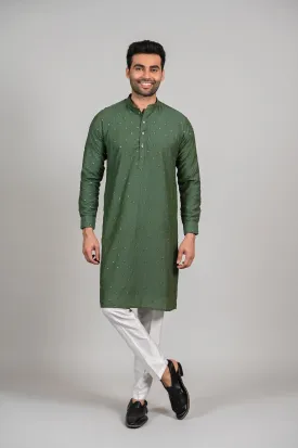 Green Mirror Work Premium Kurta Set with Pant