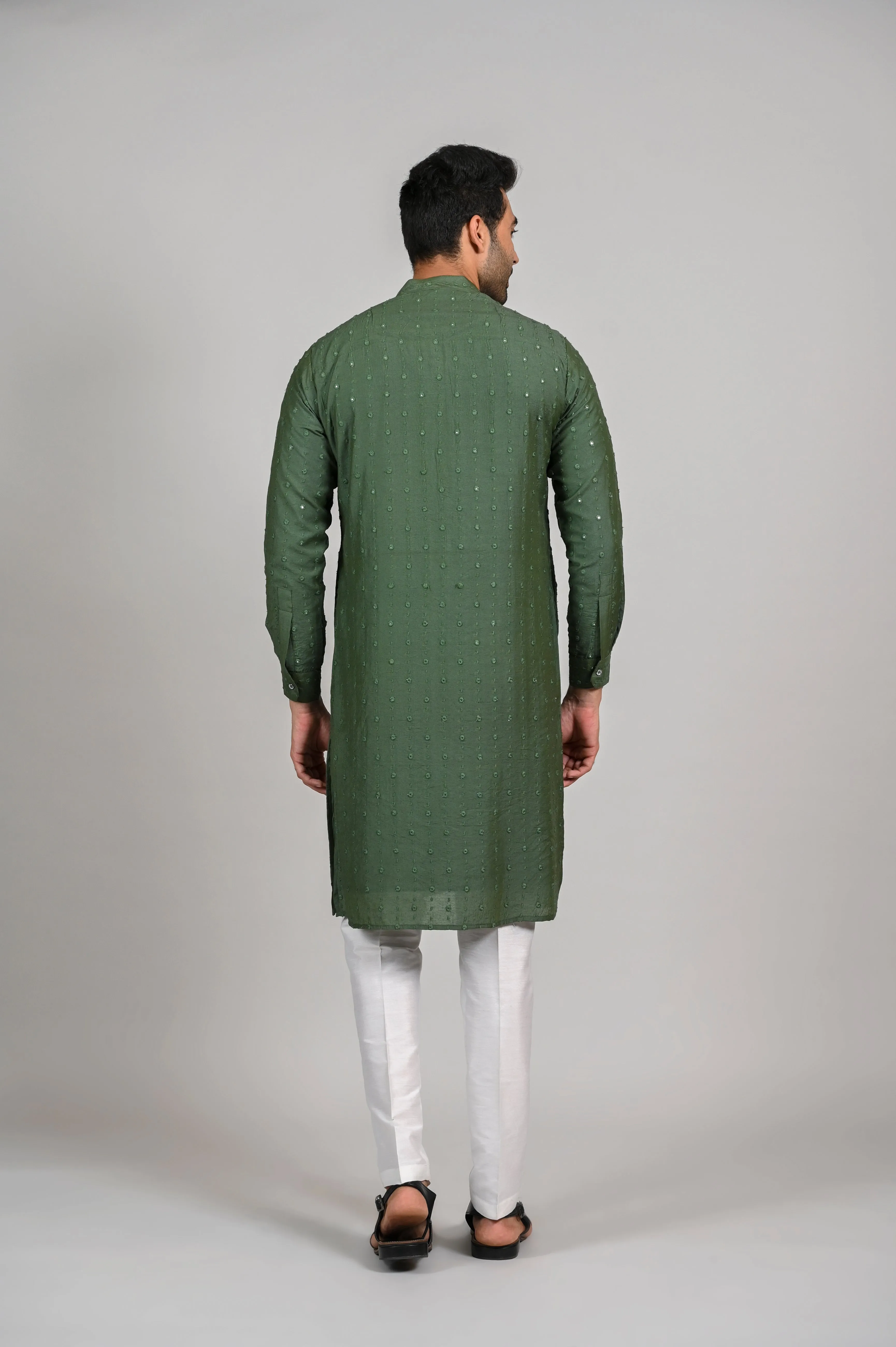 Green Mirror Work Premium Kurta Set with Pant