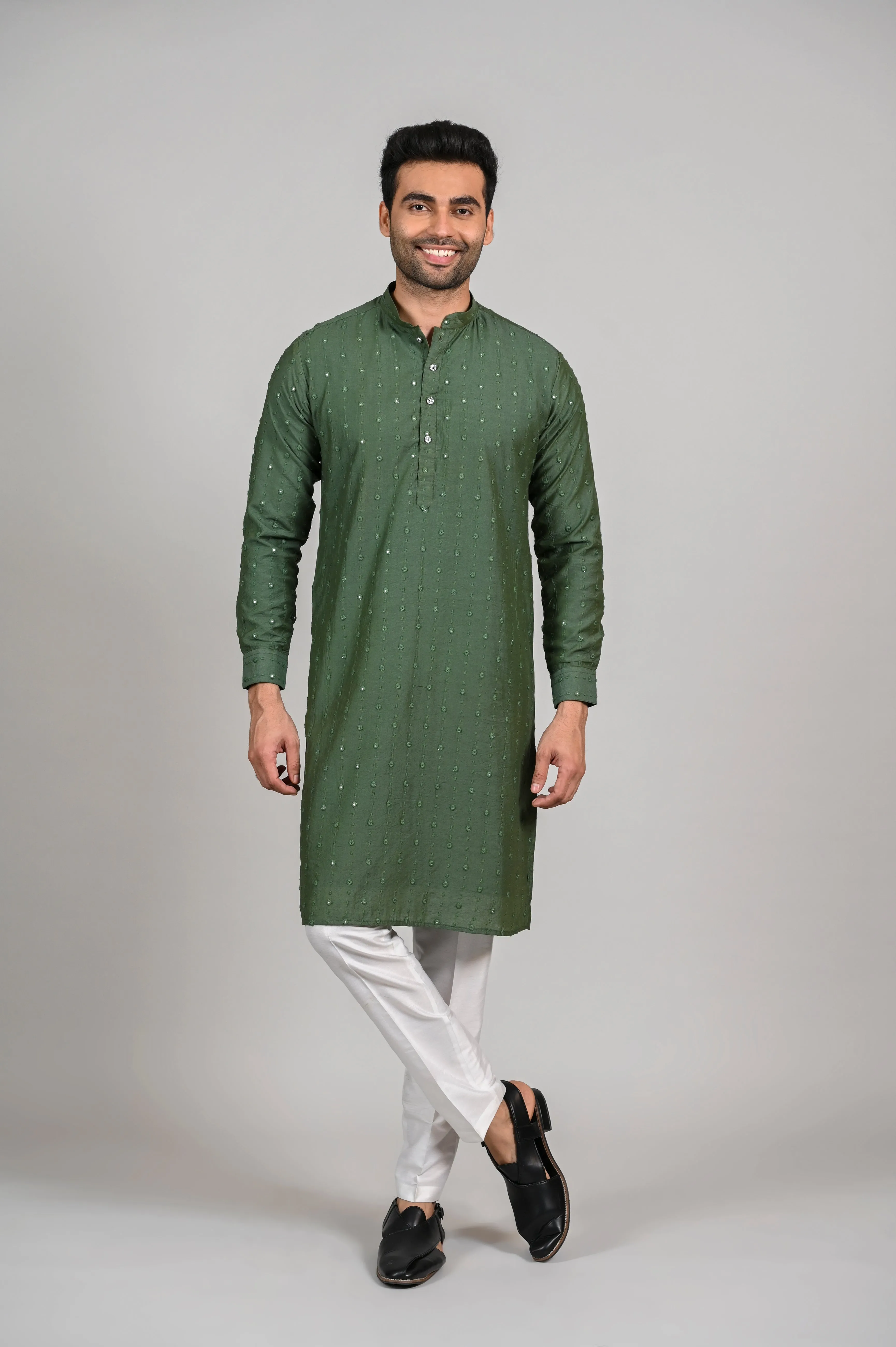 Green Mirror Work Premium Kurta Set with Pant