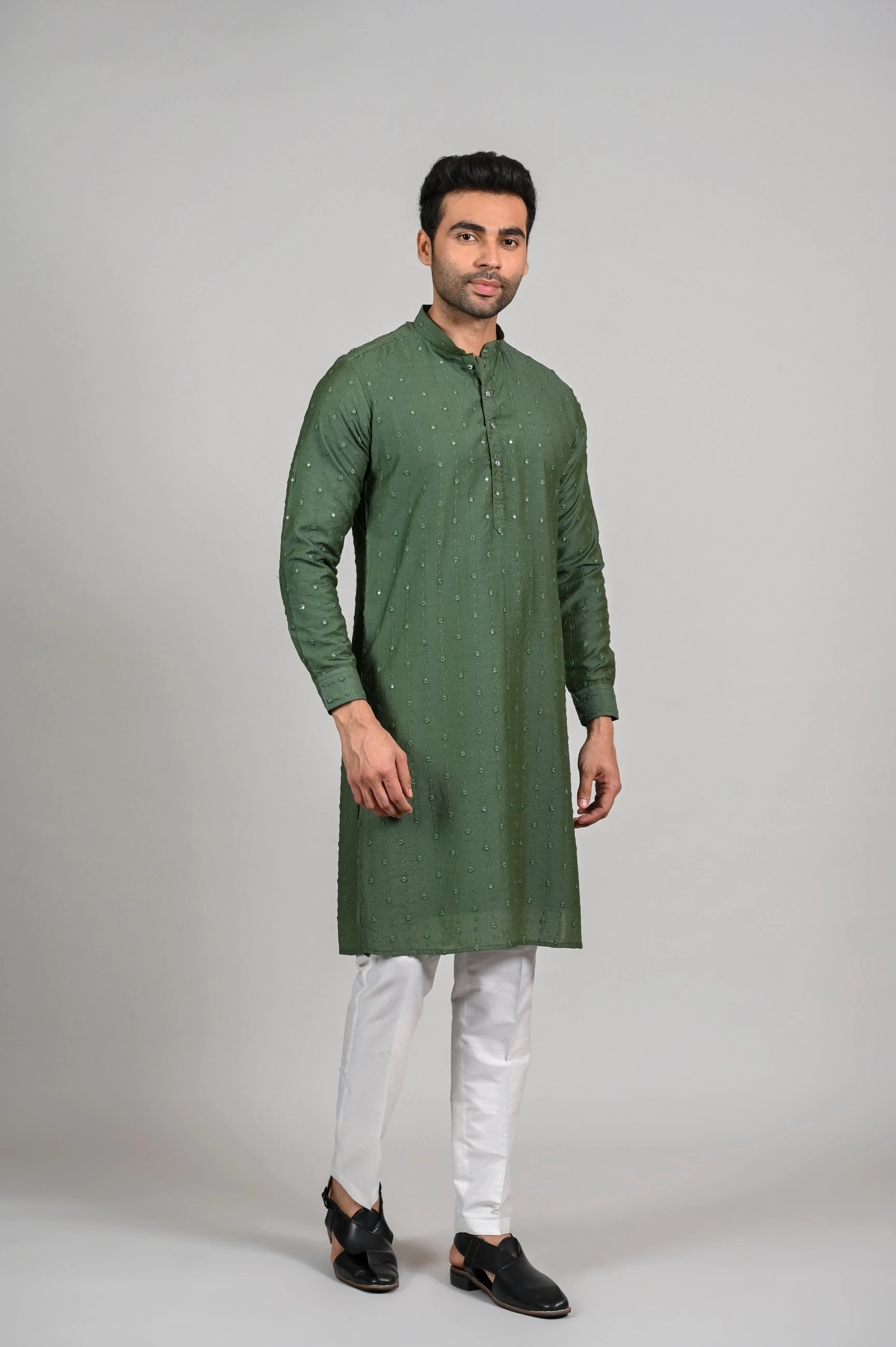 Green Mirror Work Premium Kurta Set with Pant