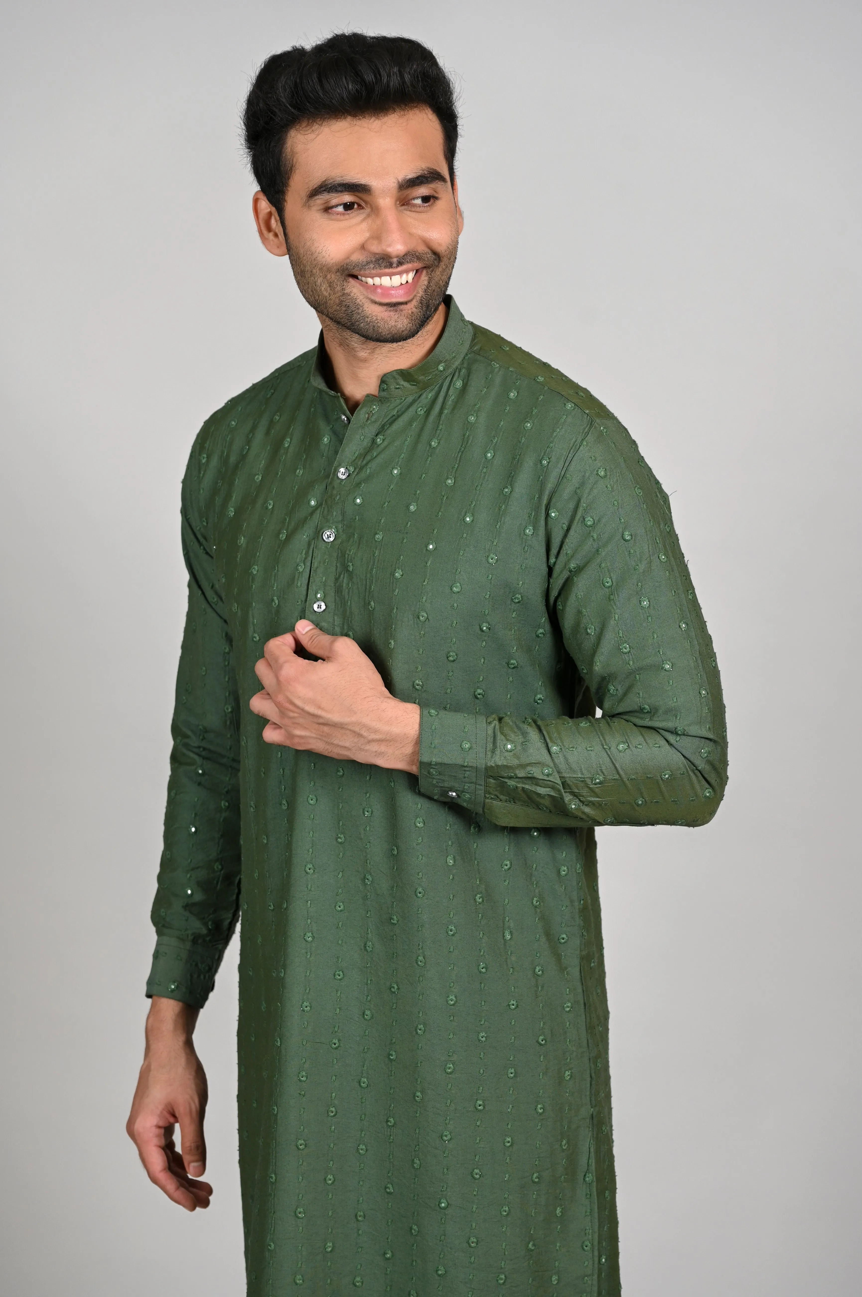 Green Mirror Work Premium Kurta Set with Pant