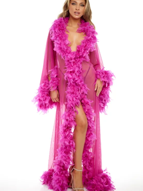 Hot Pink Abby Long Marabou Robe