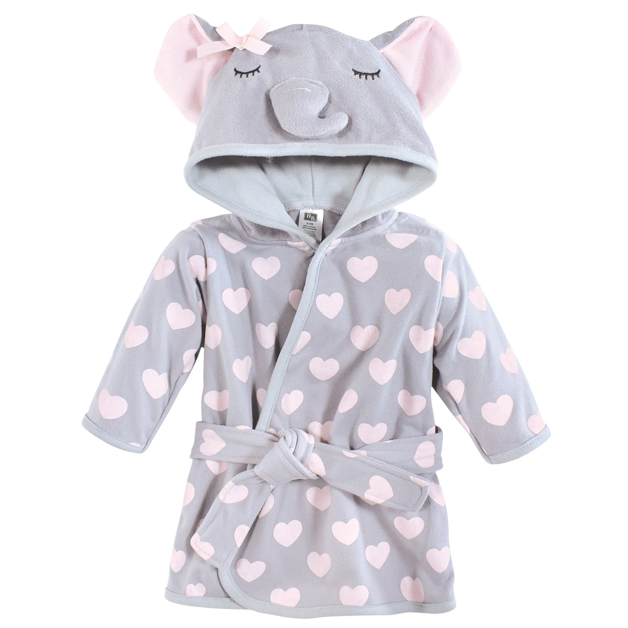 Hudson Baby Cotton Rich Bathrobe, Gray Pink Elephant