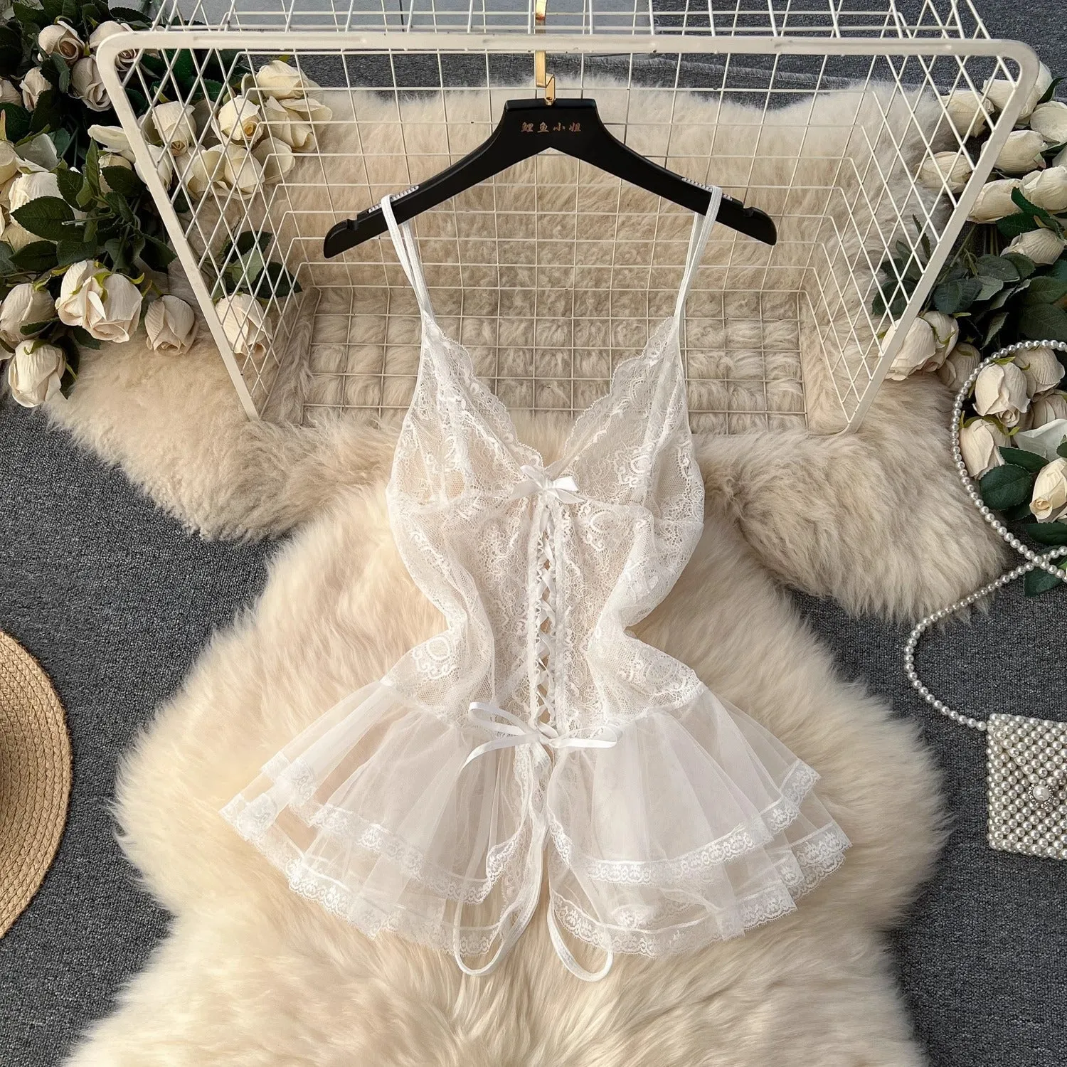 Ivory Lace Mesh Lingerie