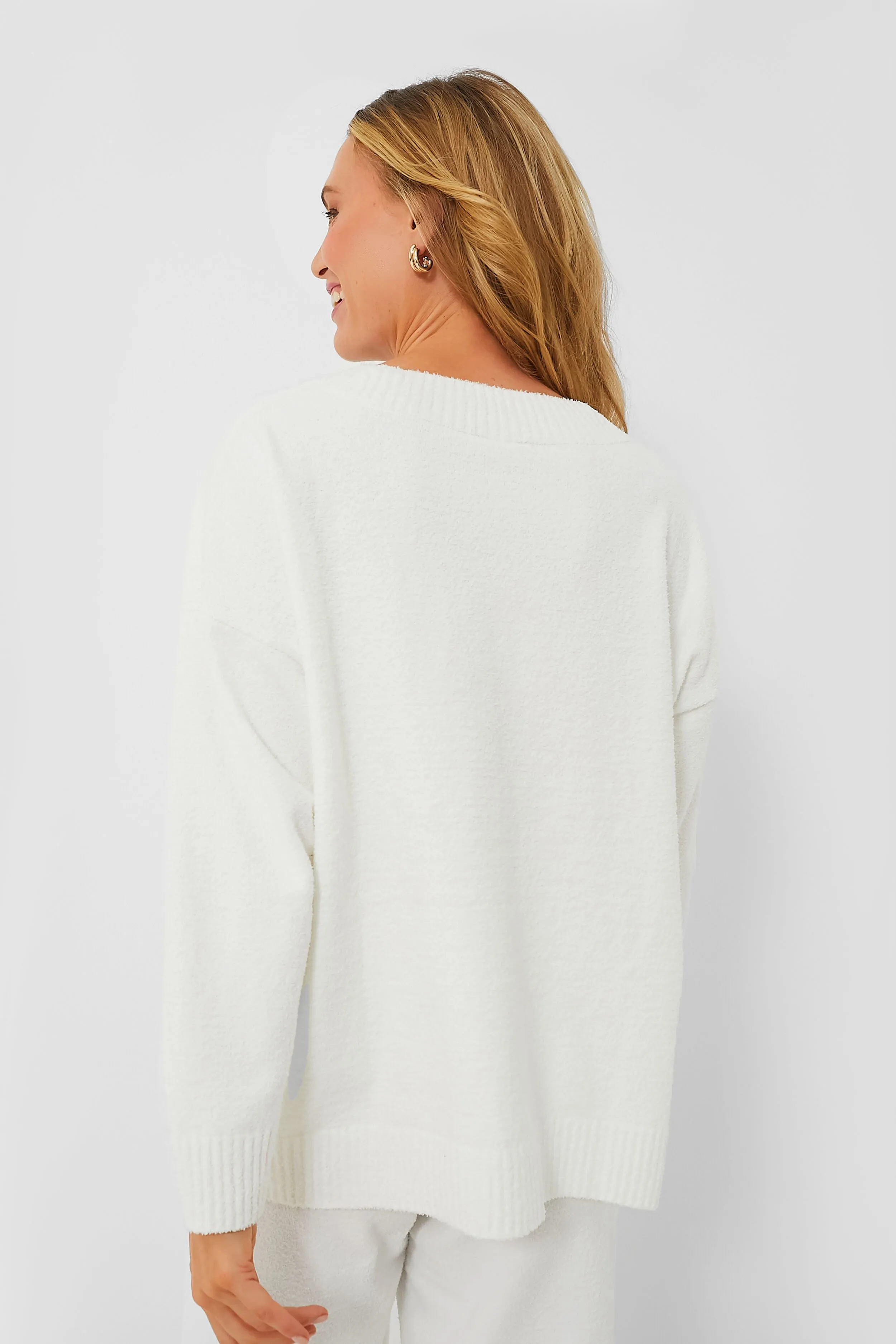 Ivory Recycled Boucle V-Neck Top