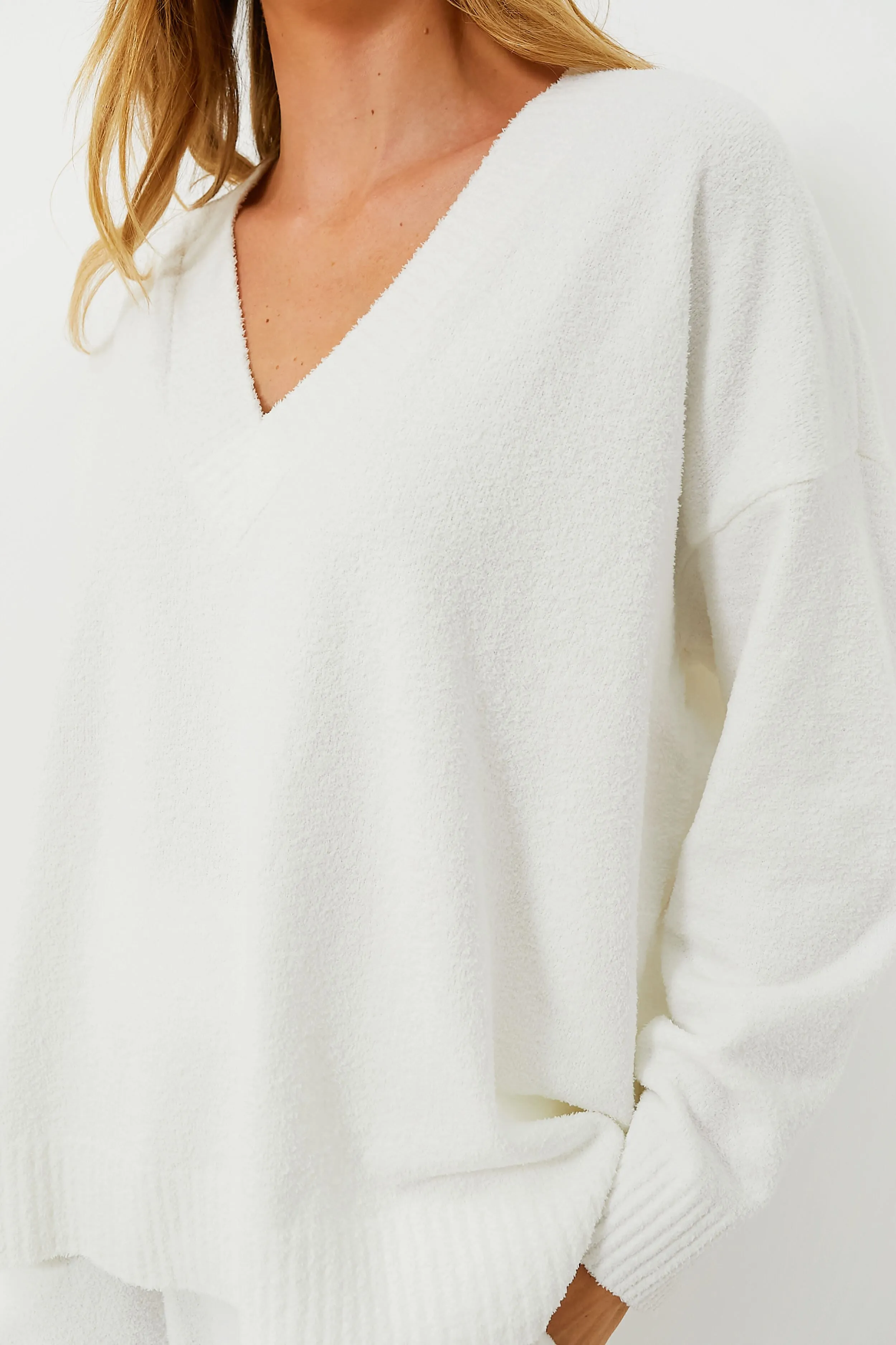 Ivory Recycled Boucle V-Neck Top