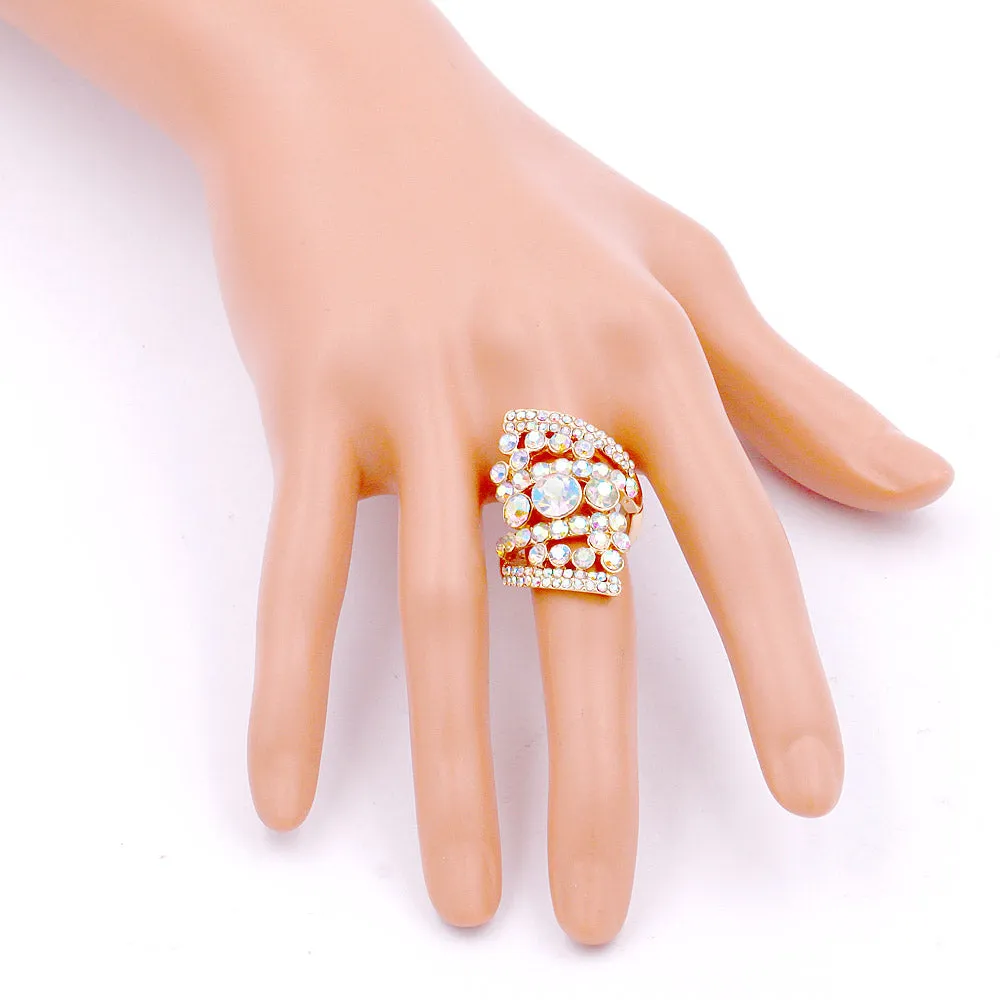 Karizma - clear gold stretch rhinestone ring