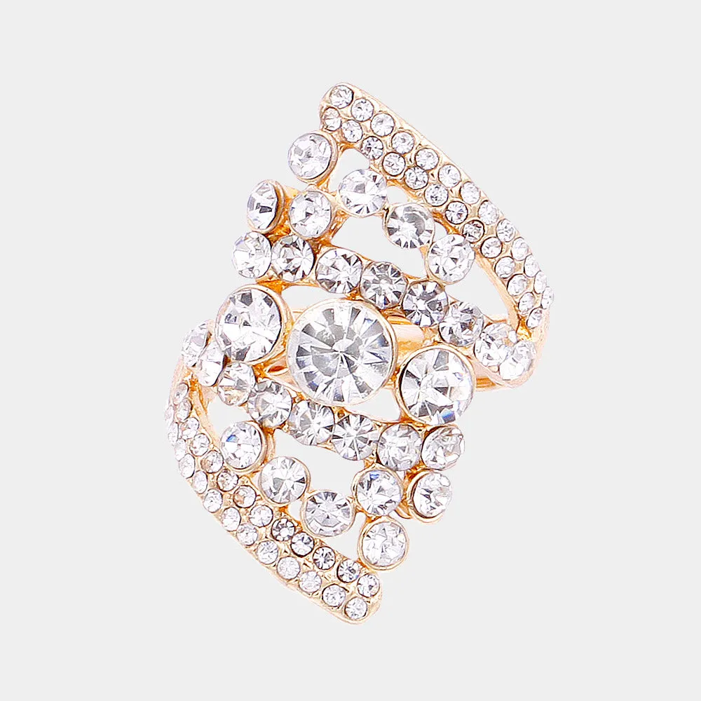 Karizma - clear gold stretch rhinestone ring