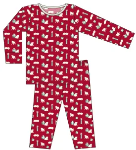 KicKee Pants Crimson Puppies and Presents All Over L/S Pajama Set