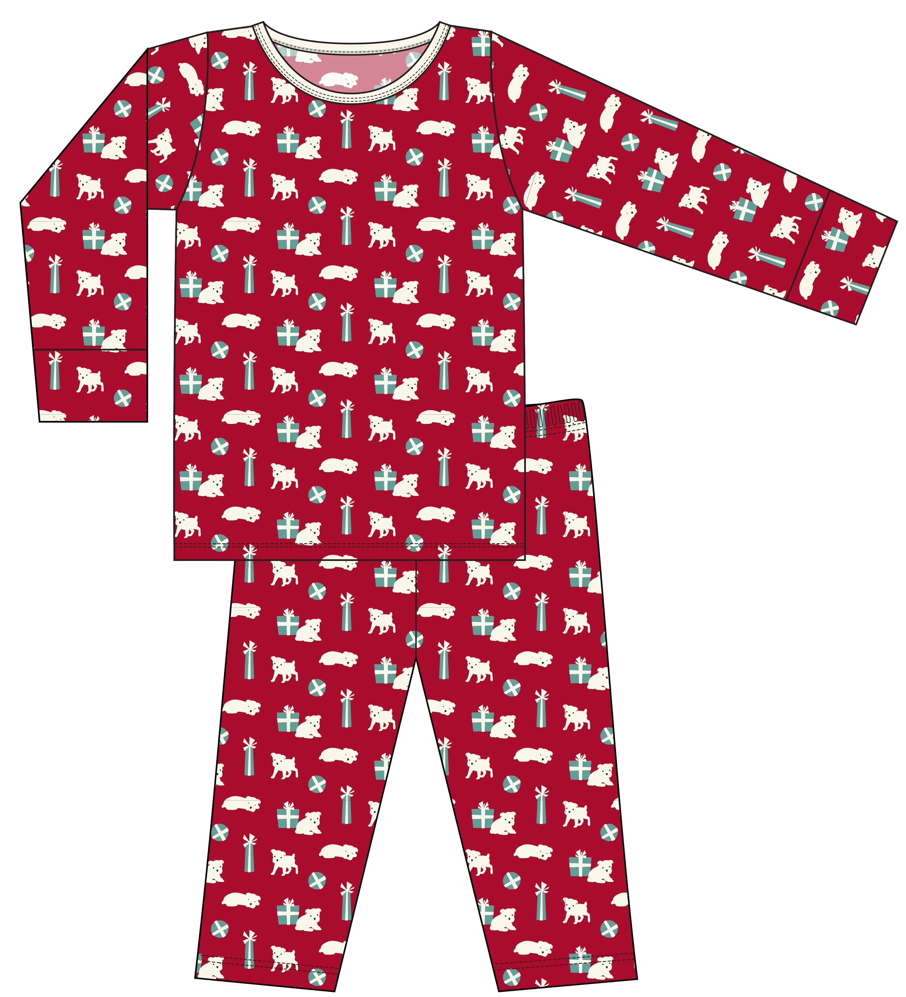 KicKee Pants Crimson Puppies and Presents All Over L/S Pajama Set