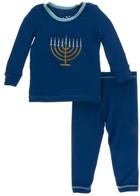 KicKee Pants Menorah Applique Long Sleeve 2pc Pajama Set