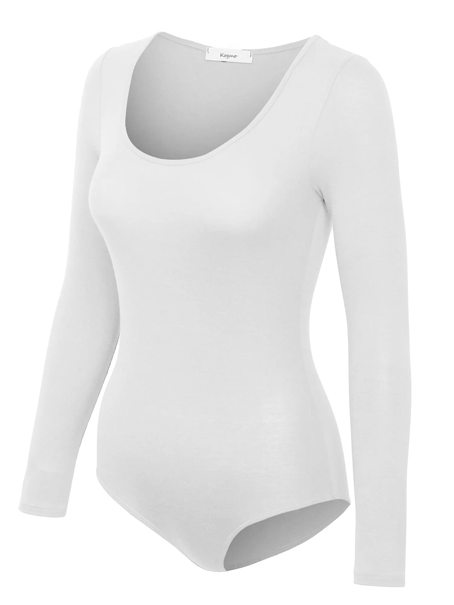 KOGMO Women's Round Neck Long Sleeve Bodysuit Leotard Made in USA