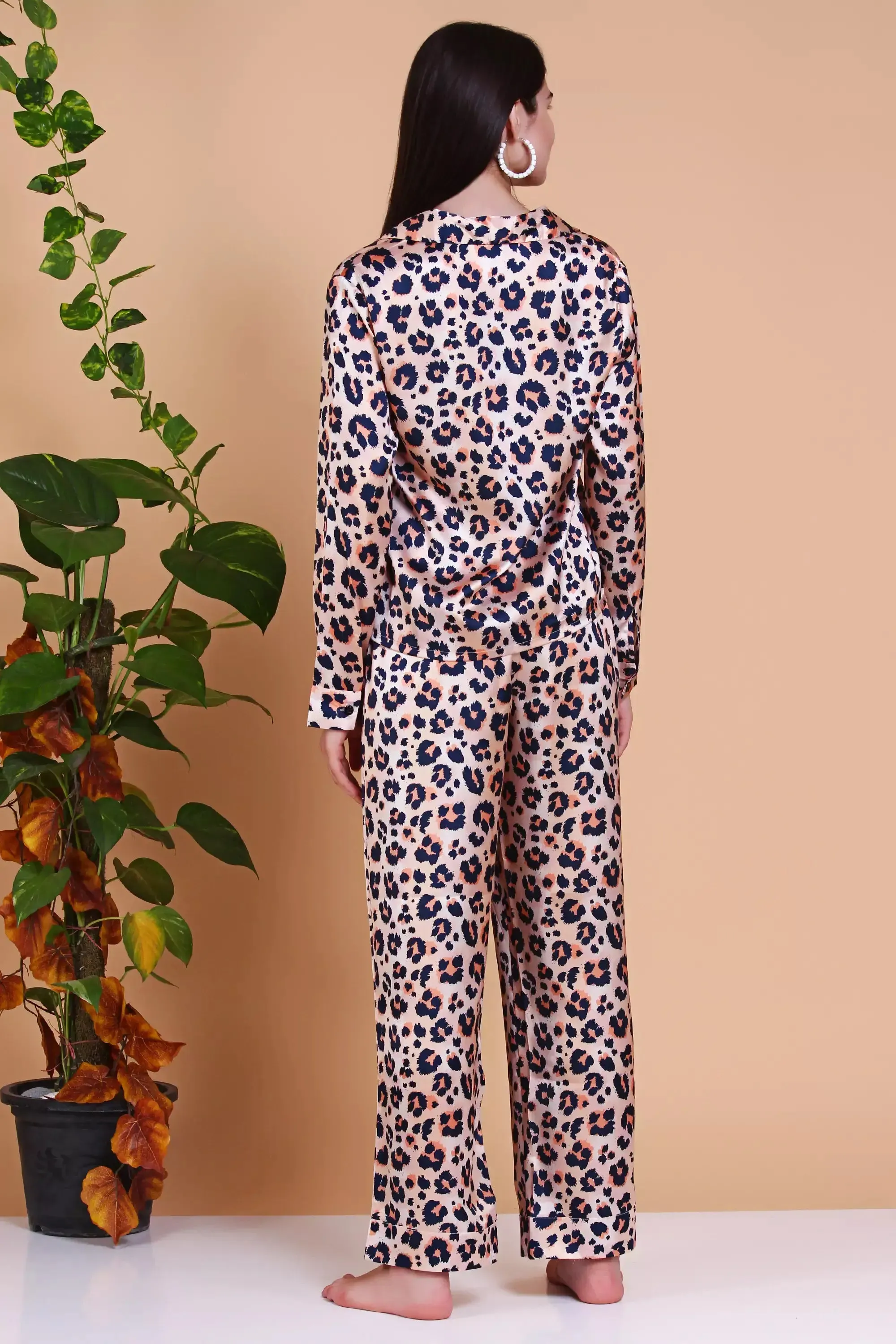 Leopard Silk Pajamas set  Long Sleeve Sleepwear Pj Set 2 Piece Loungewear