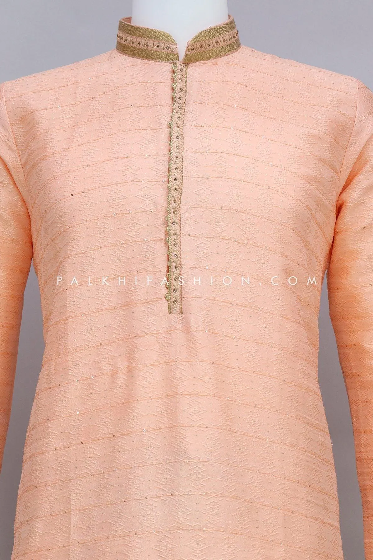 Light Peach Soft Silk Men's Kurta Pajama