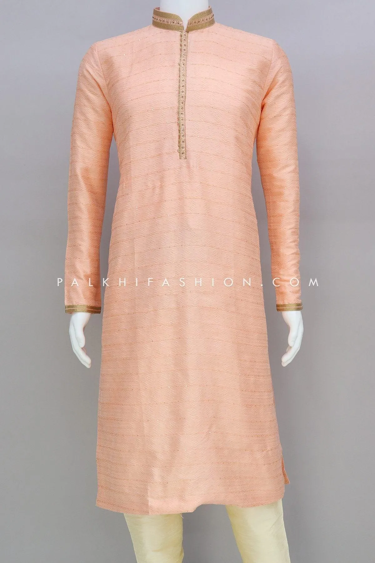 Light Peach Soft Silk Men's Kurta Pajama