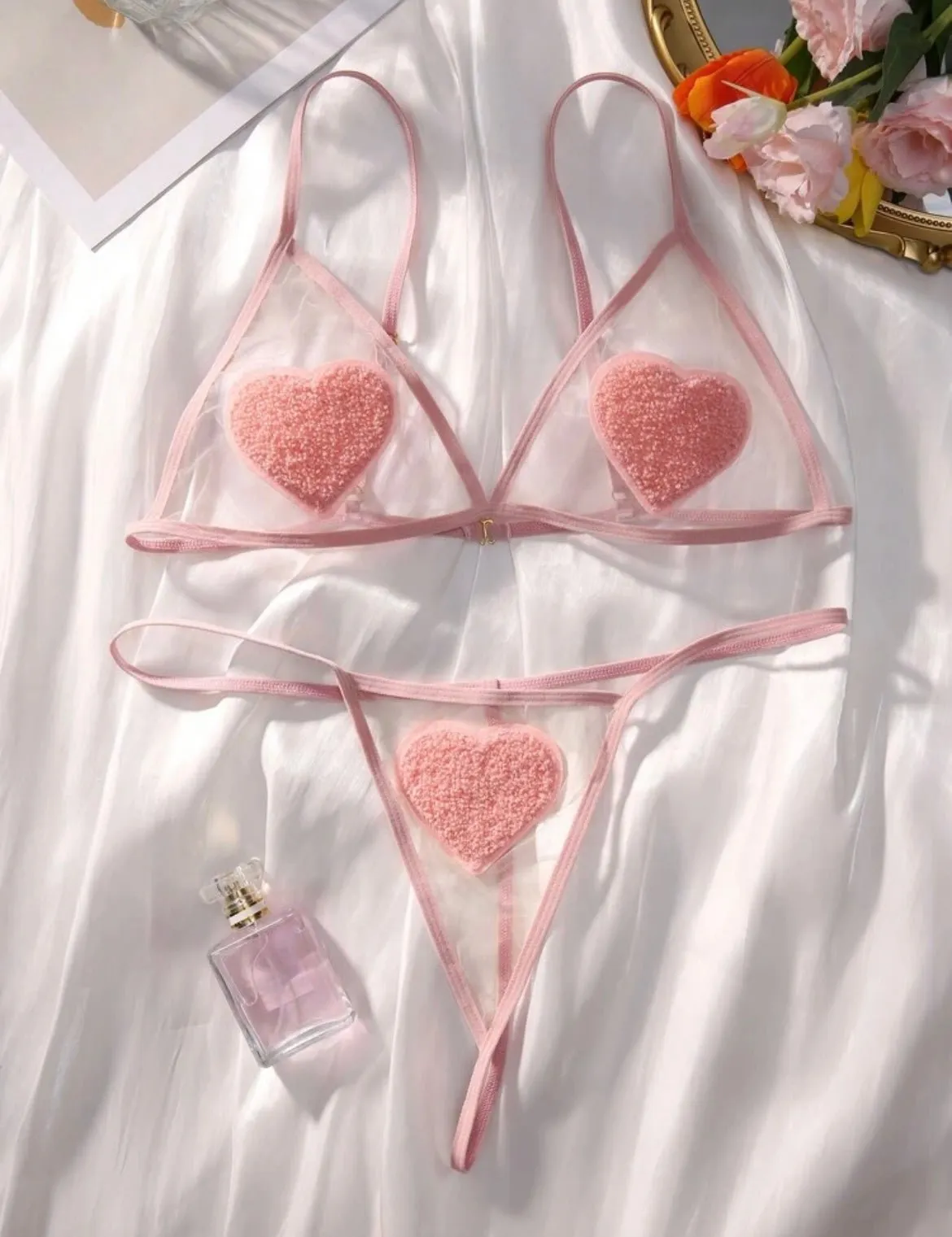 Lingerie Set Sheer Heart Embroidered Color Options