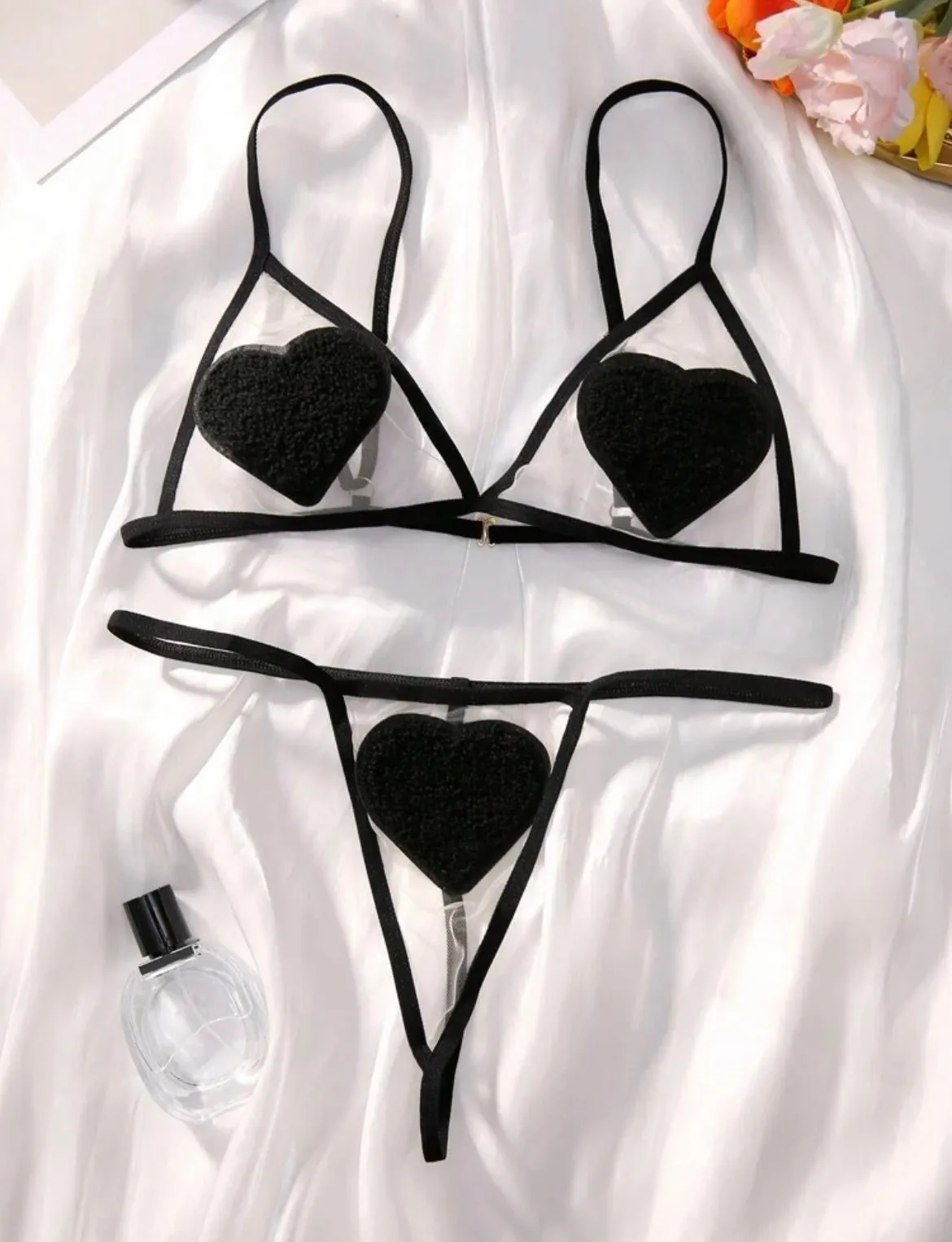 Lingerie Set Sheer Heart Embroidered Color Options