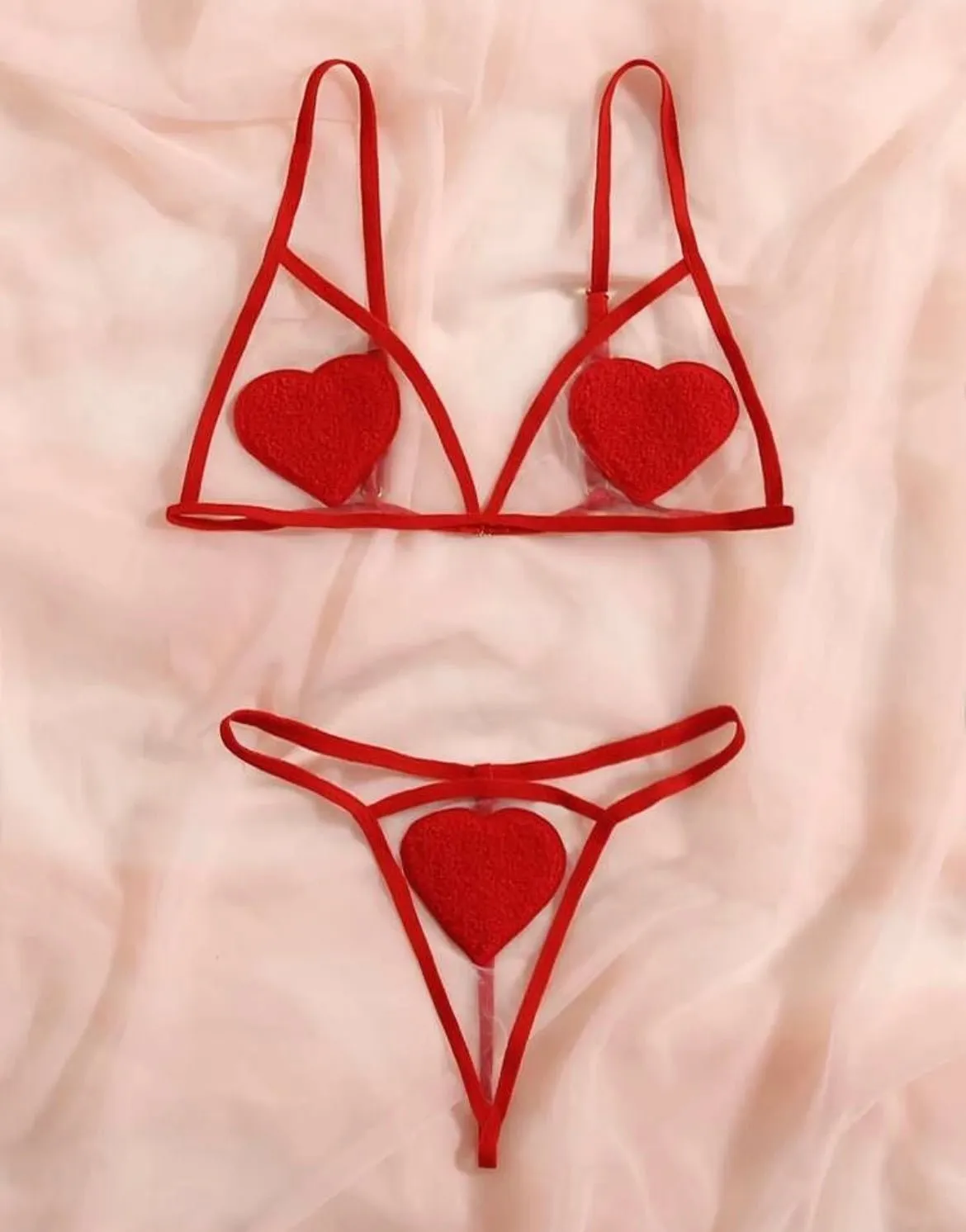 Lingerie Set Sheer Heart Embroidered Color Options