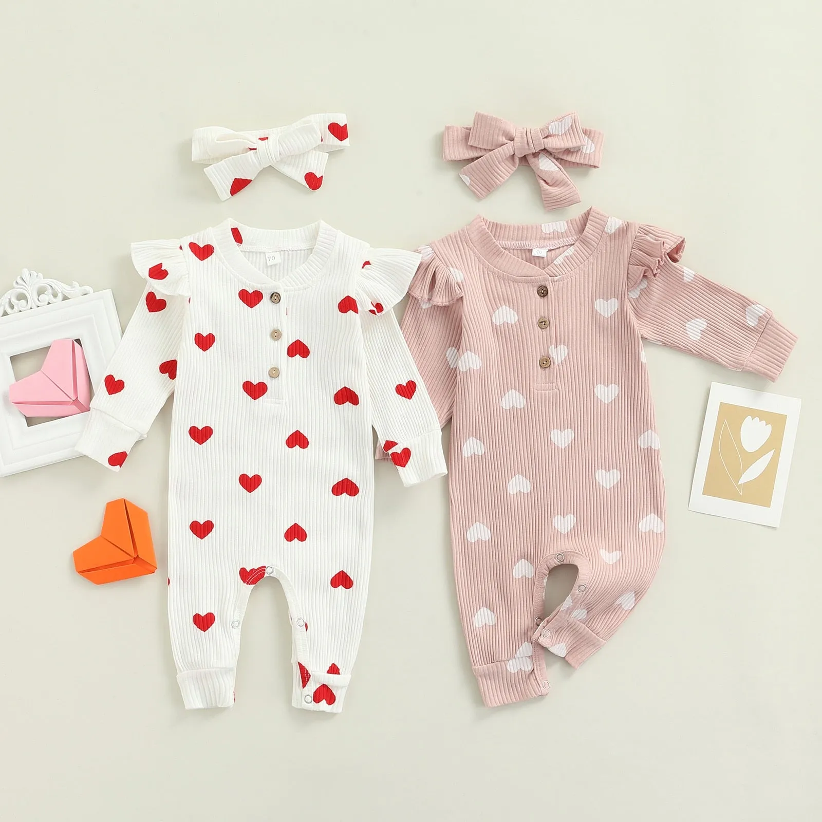 Loveheart - Baby Girls Bodysuit - White & Red