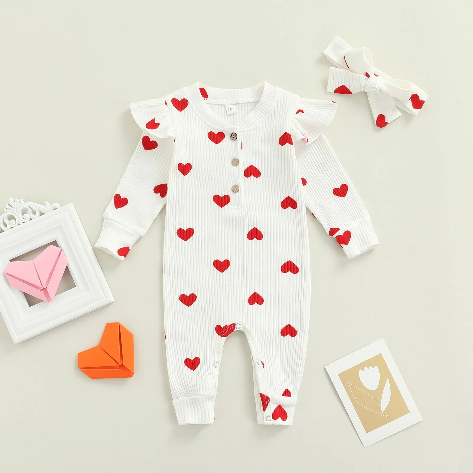 Loveheart - Baby Girls Bodysuit - White & Red