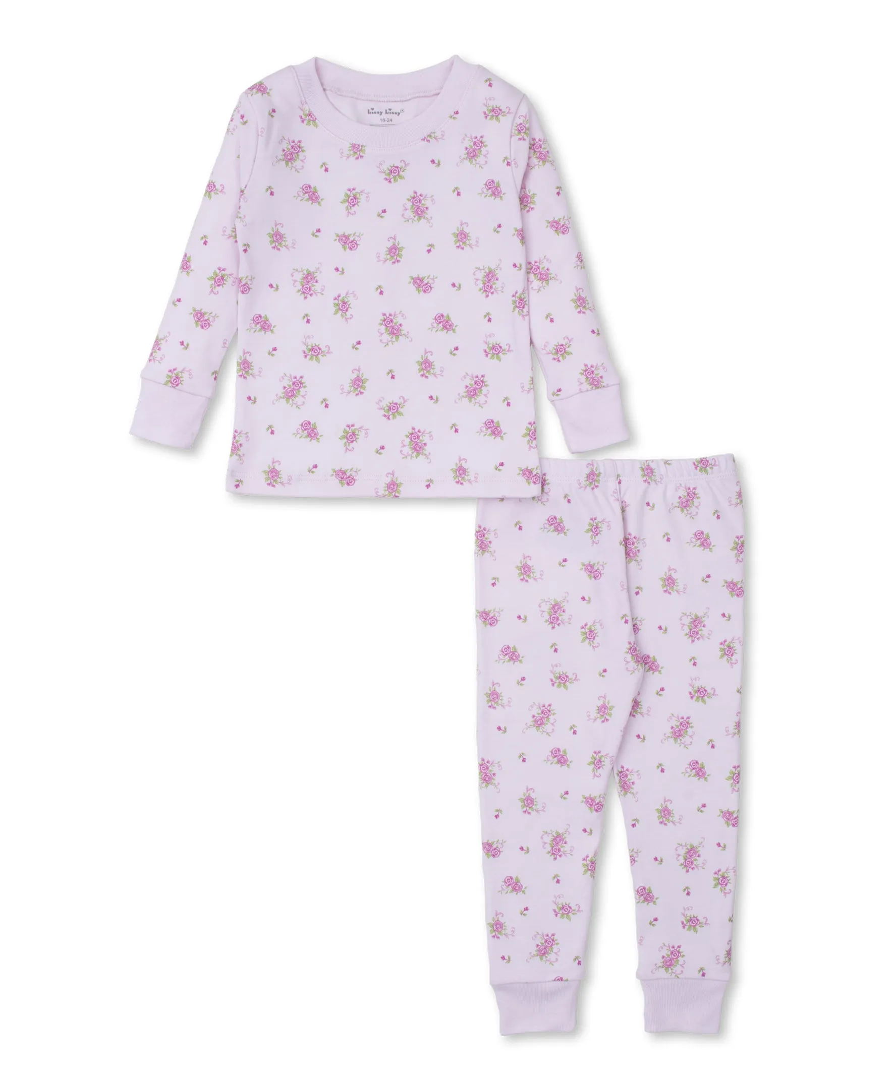 L/S Pajama Set, Pink Rose Scrolls