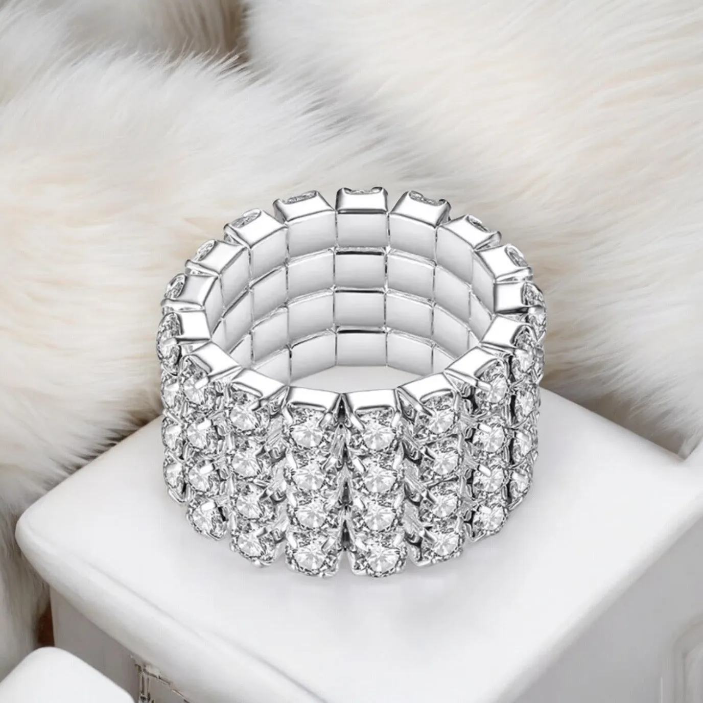 MADISON - clear 4 row stretch rhinestone ring