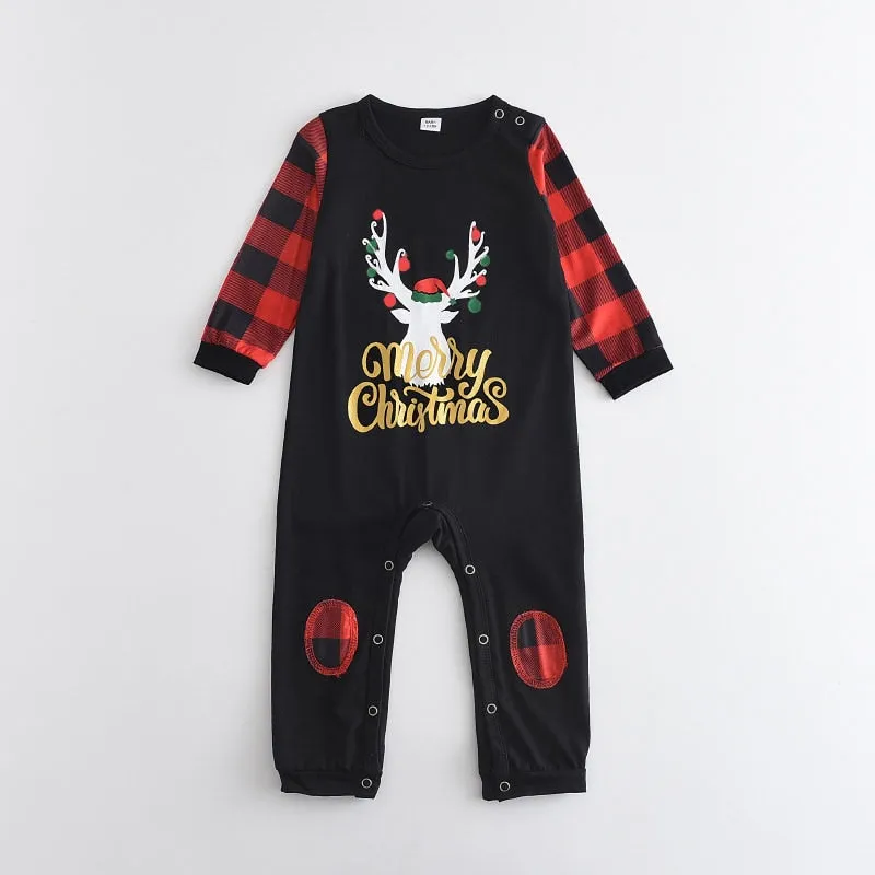 Matching Family Pajama Set Plaid Reindeer Merry Christmas Sleepwear