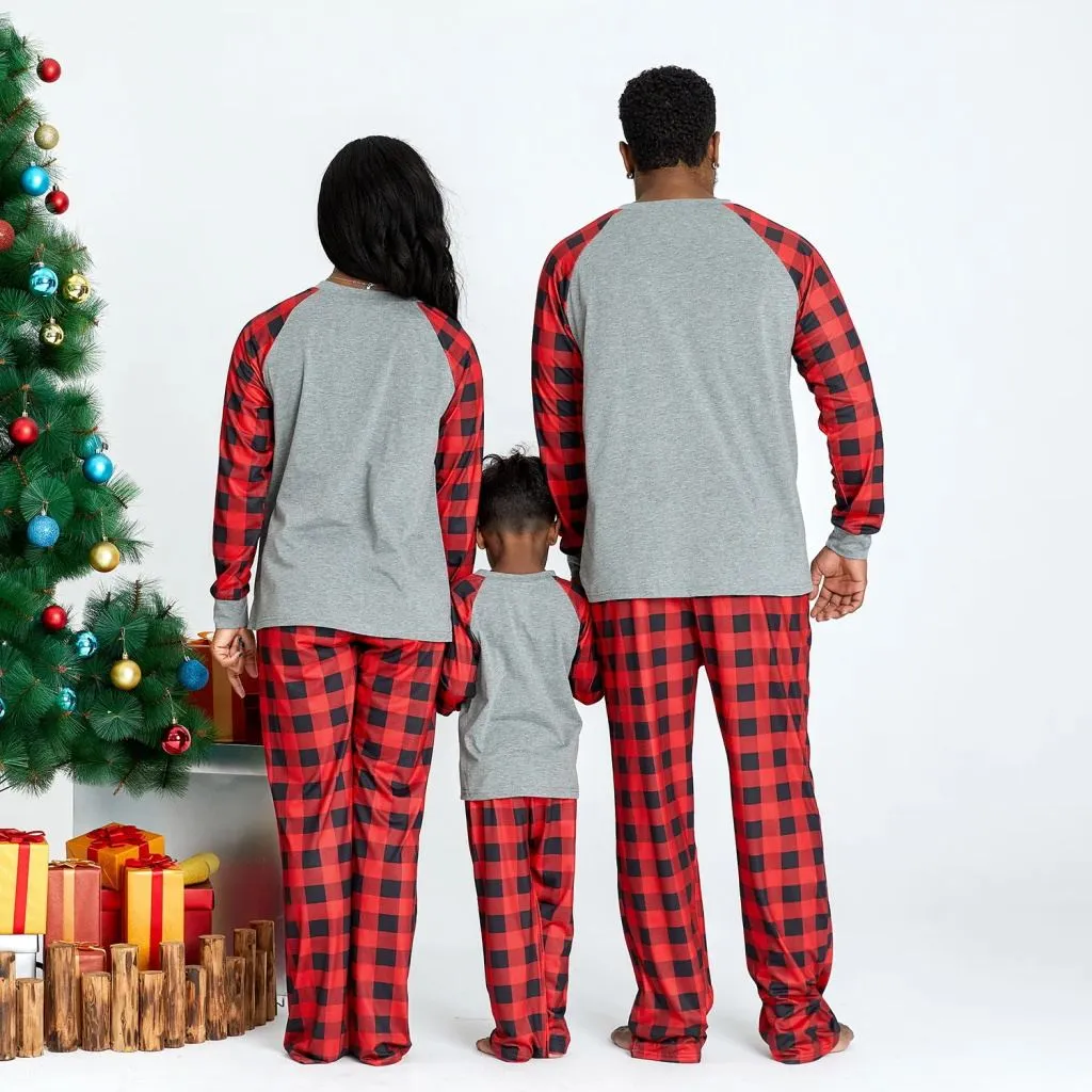 Matching Family Pajama Set Plaid Reindeer Merry Christmas Sleepwear