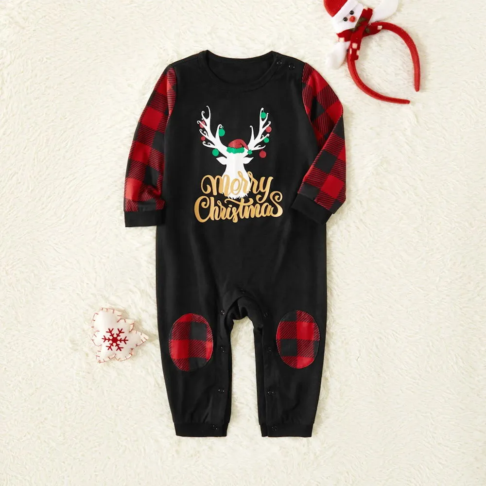 Matching Family Pajama Set Plaid Reindeer Merry Christmas Sleepwear