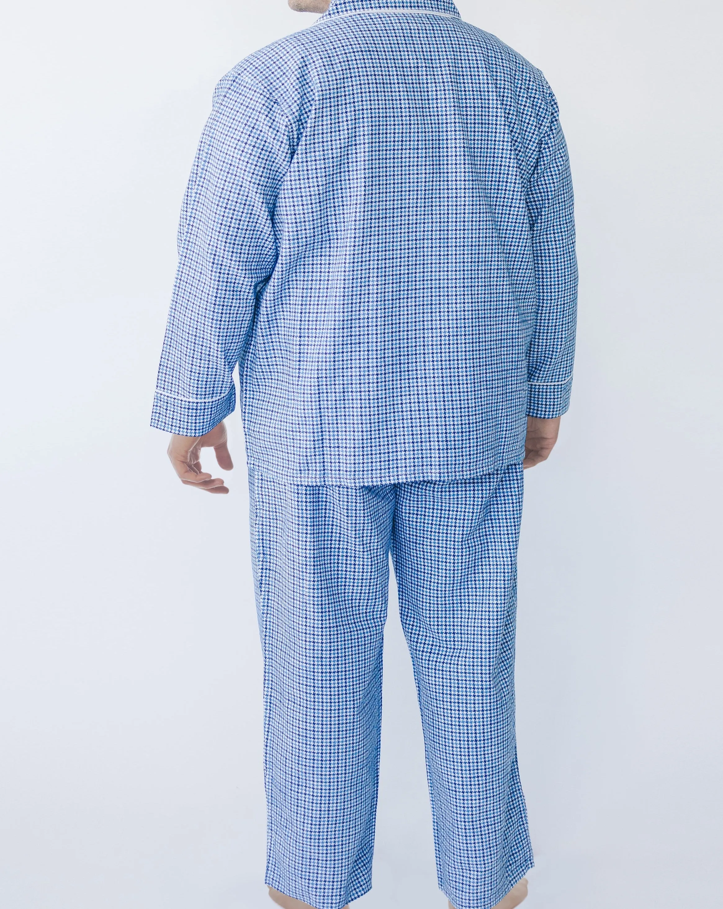 Matthew Blue Houndstooth Men’s Long Sleeve Shirt & Pajama Set