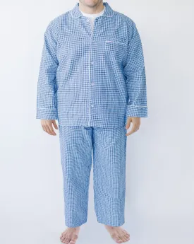 Matthew Blue Houndstooth Men’s Long Sleeve Shirt & Pajama Set