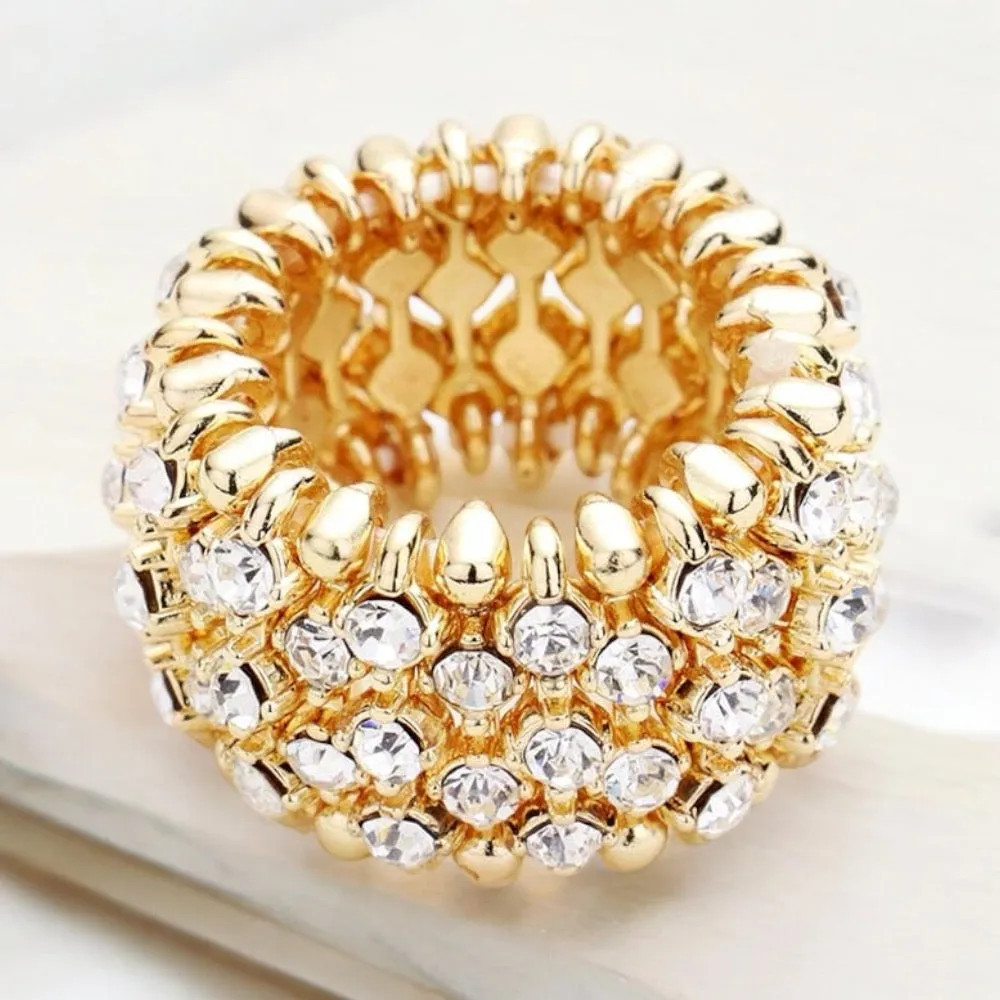 MEGAN - clear gold pave stretch rhinestone ring