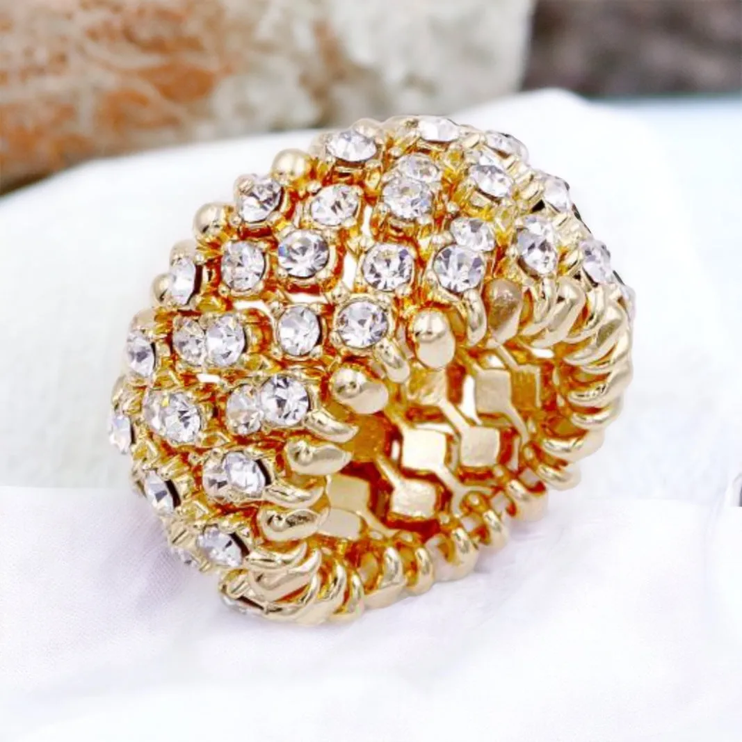 MEGAN - clear gold pave stretch rhinestone ring