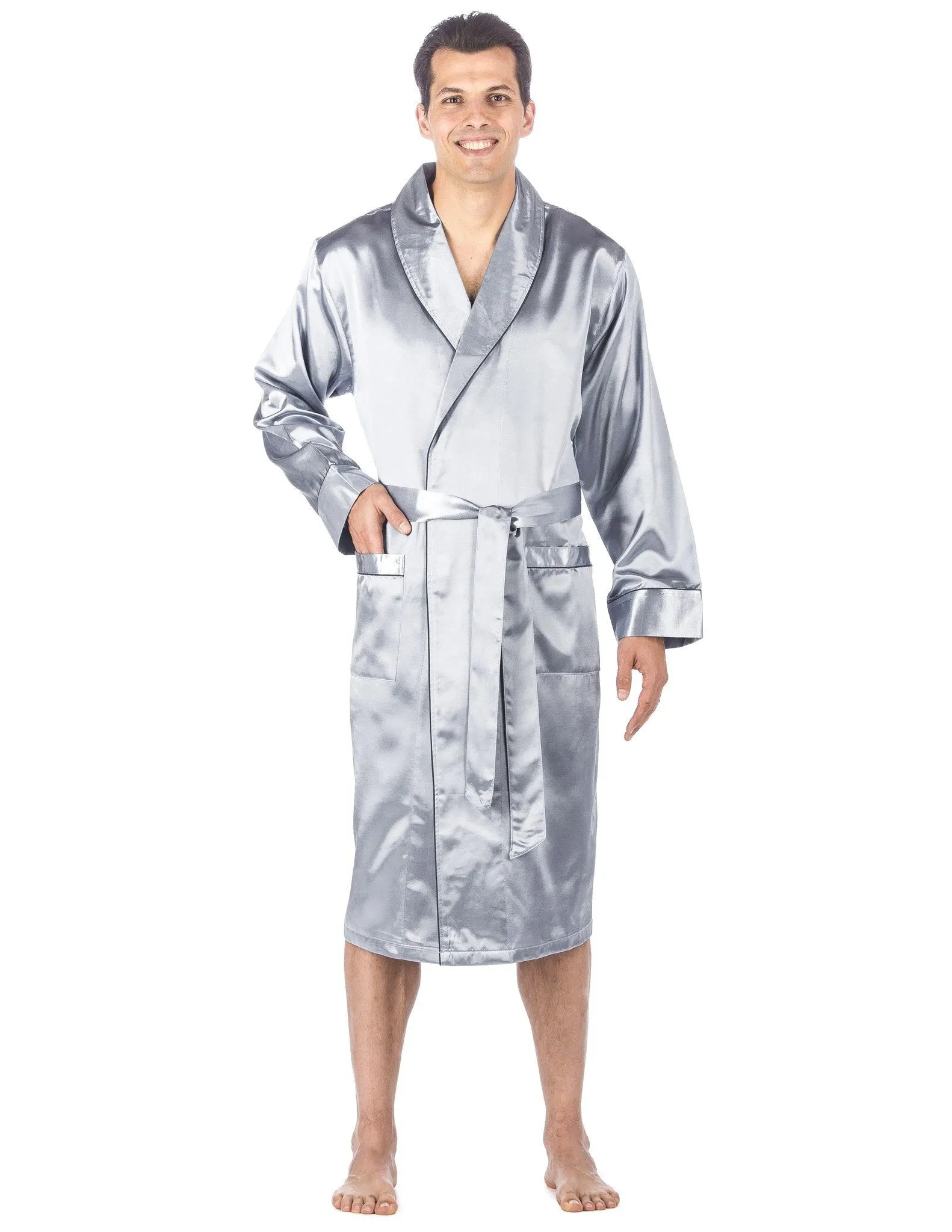 Men's Premium Satin Robe - Solid Light Blue