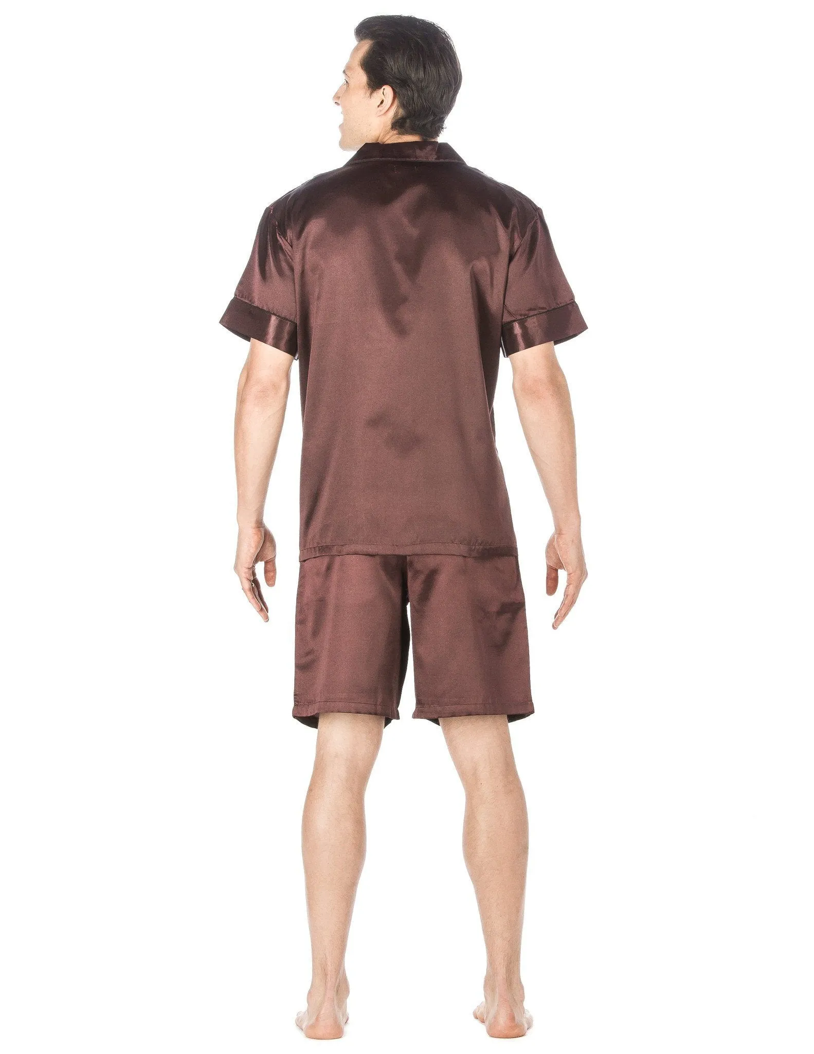 Men's Premium Satin Short Pajama Set - Solid Burgundy