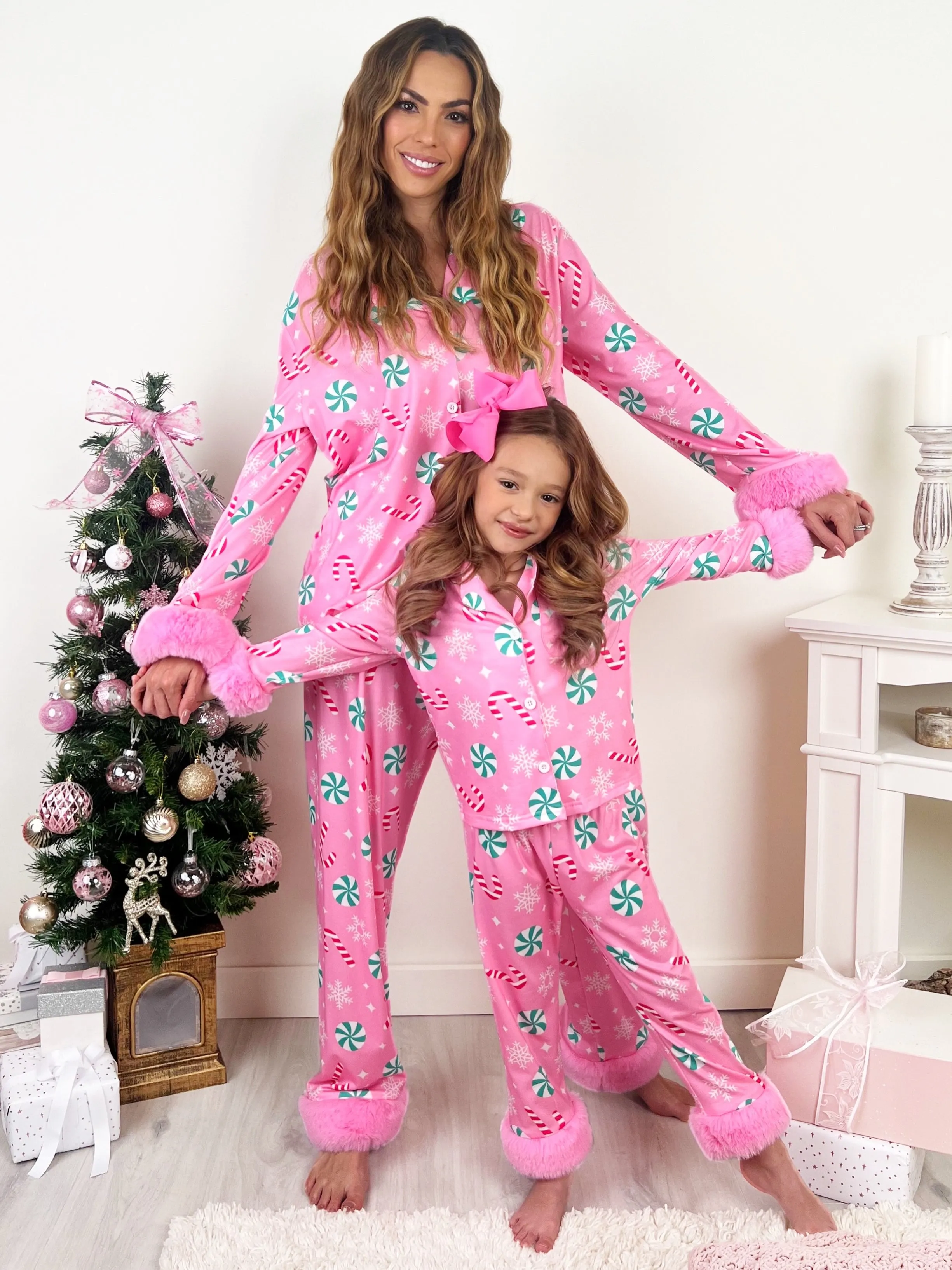 Mommy and Me Peppermint Candy Dream Furry Pajama Set