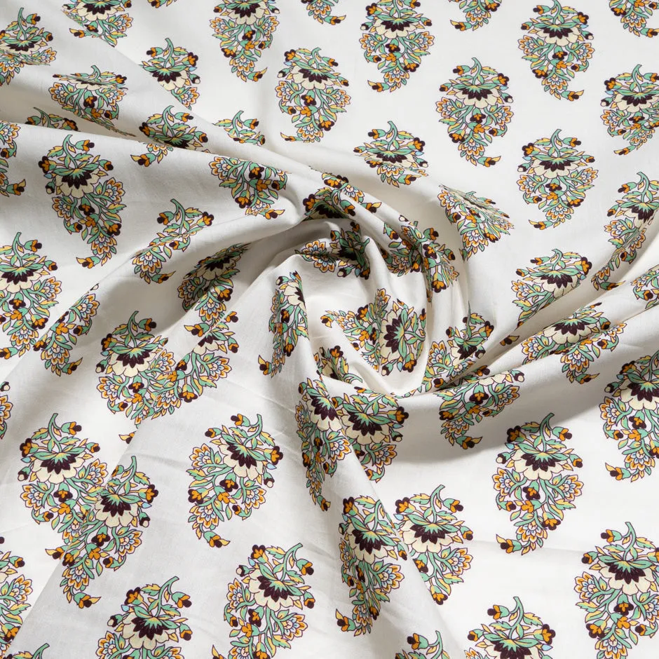 Multi-Coloured Floral Printed Ivory Pure Cotton