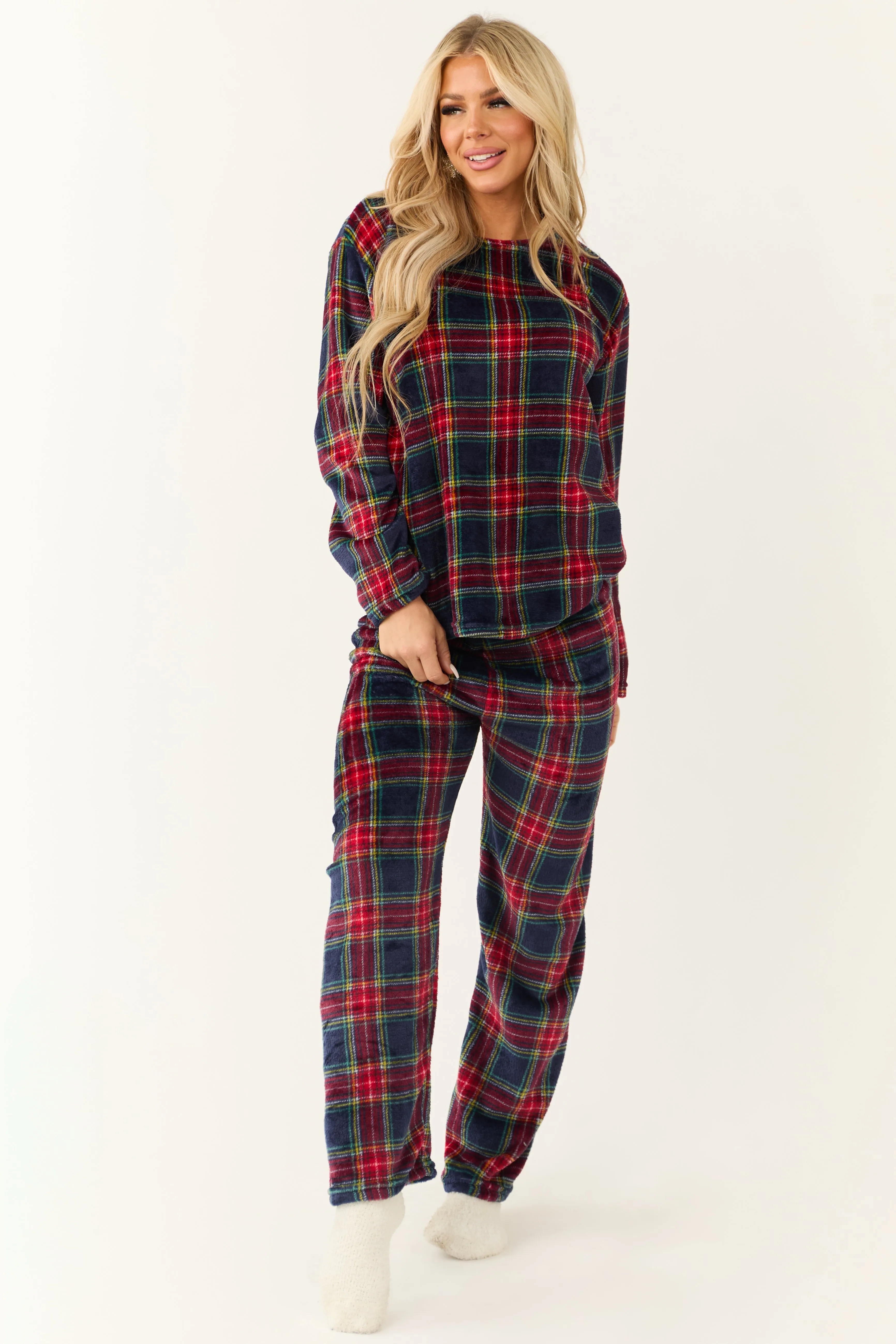 Navy Plaid 2 Piece Soft Pajama Set