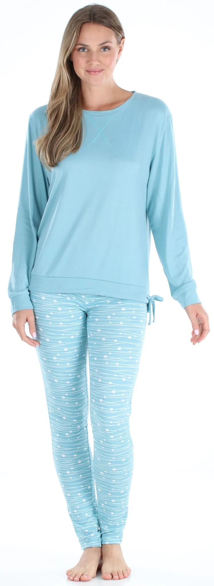 Olivia Rae Women’s Slouchy Long Sleeve Tie Drawstring Top and Legging Pajama Set